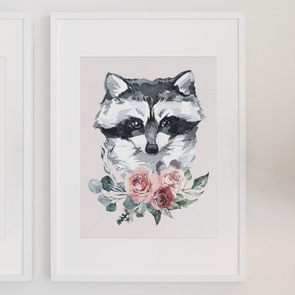 Raccoon Wall Art Watercolor Illustration Print Poster Unframed - Picture 3 of 10